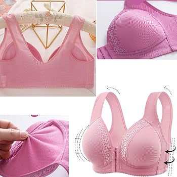 Wide Straps Front Hooks Light Padded Bra With Lace