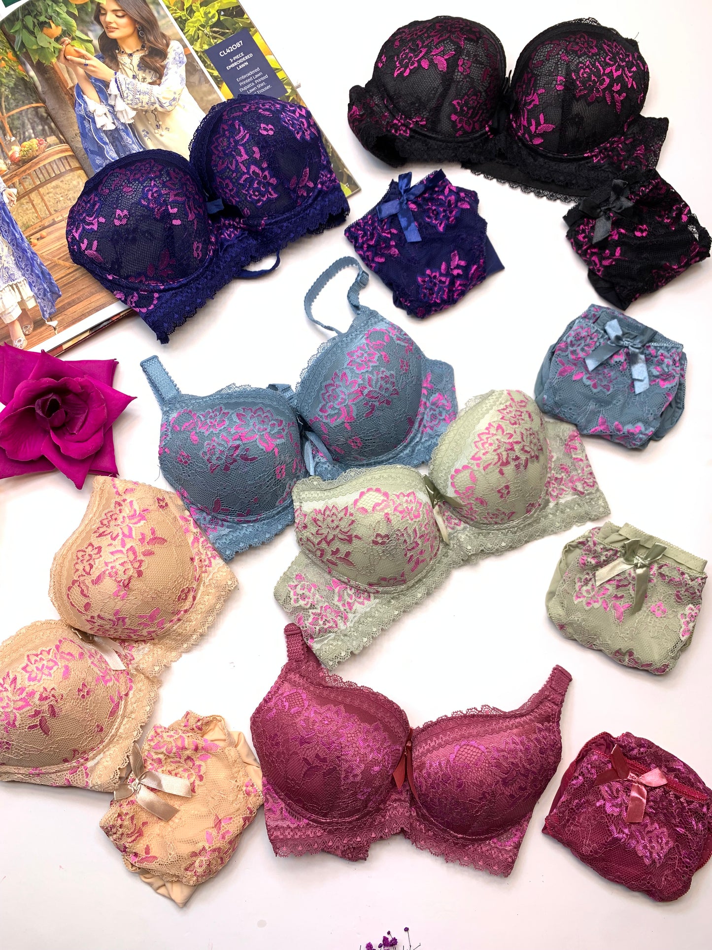 Fancy Padded Pushup Wire Bra and Panty Set