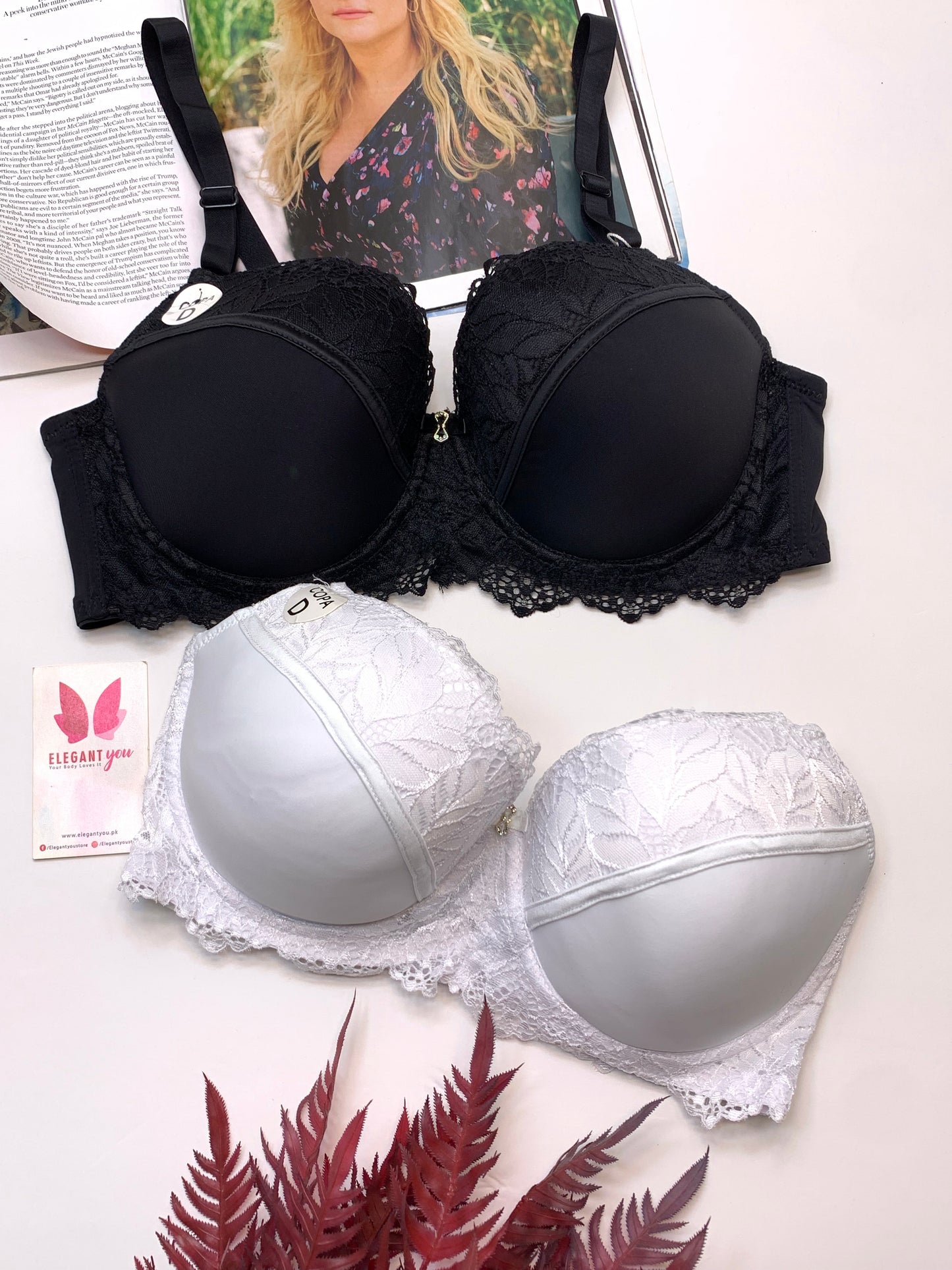 D Cup Size Light Padded Under Wire Half cup lace bra