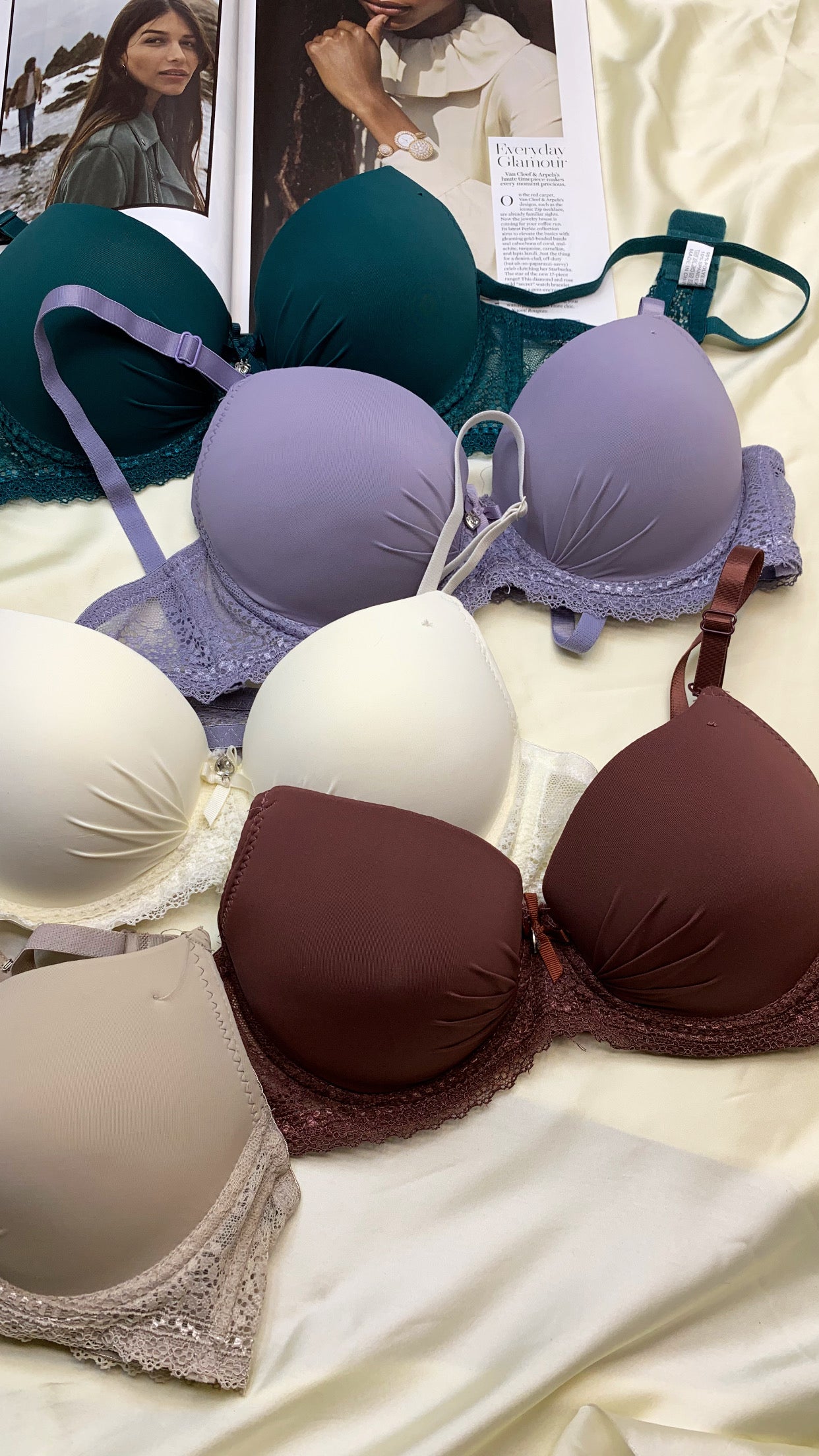Elegant Lace Straps Padded Pushup Wire Bra