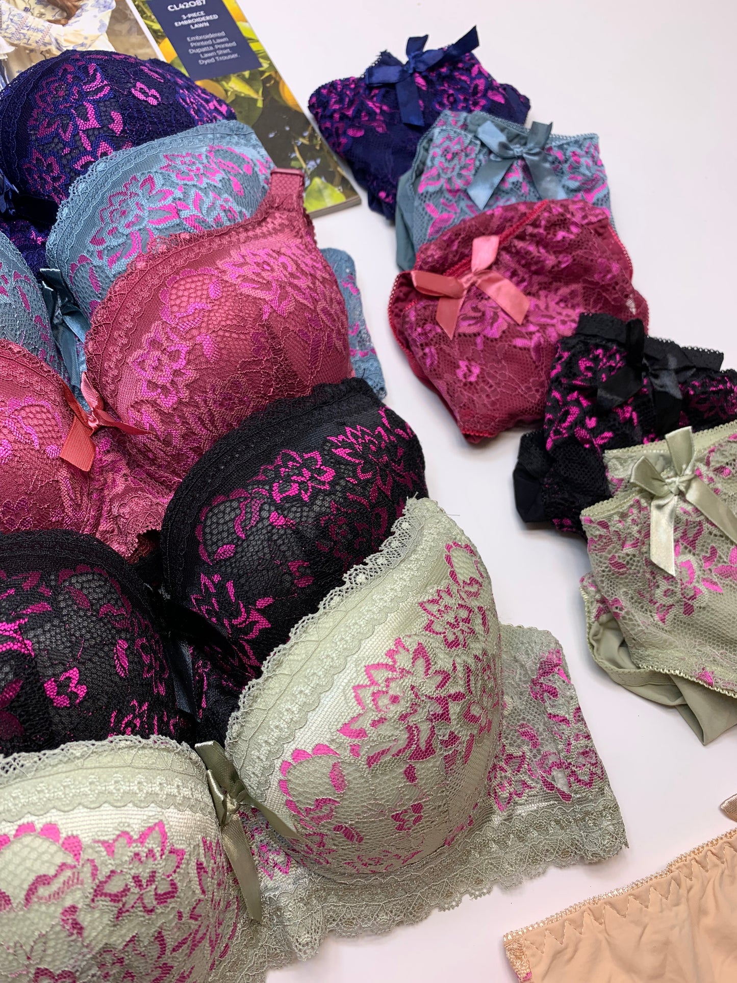 Fancy Padded Pushup Wire Bra and Panty Set