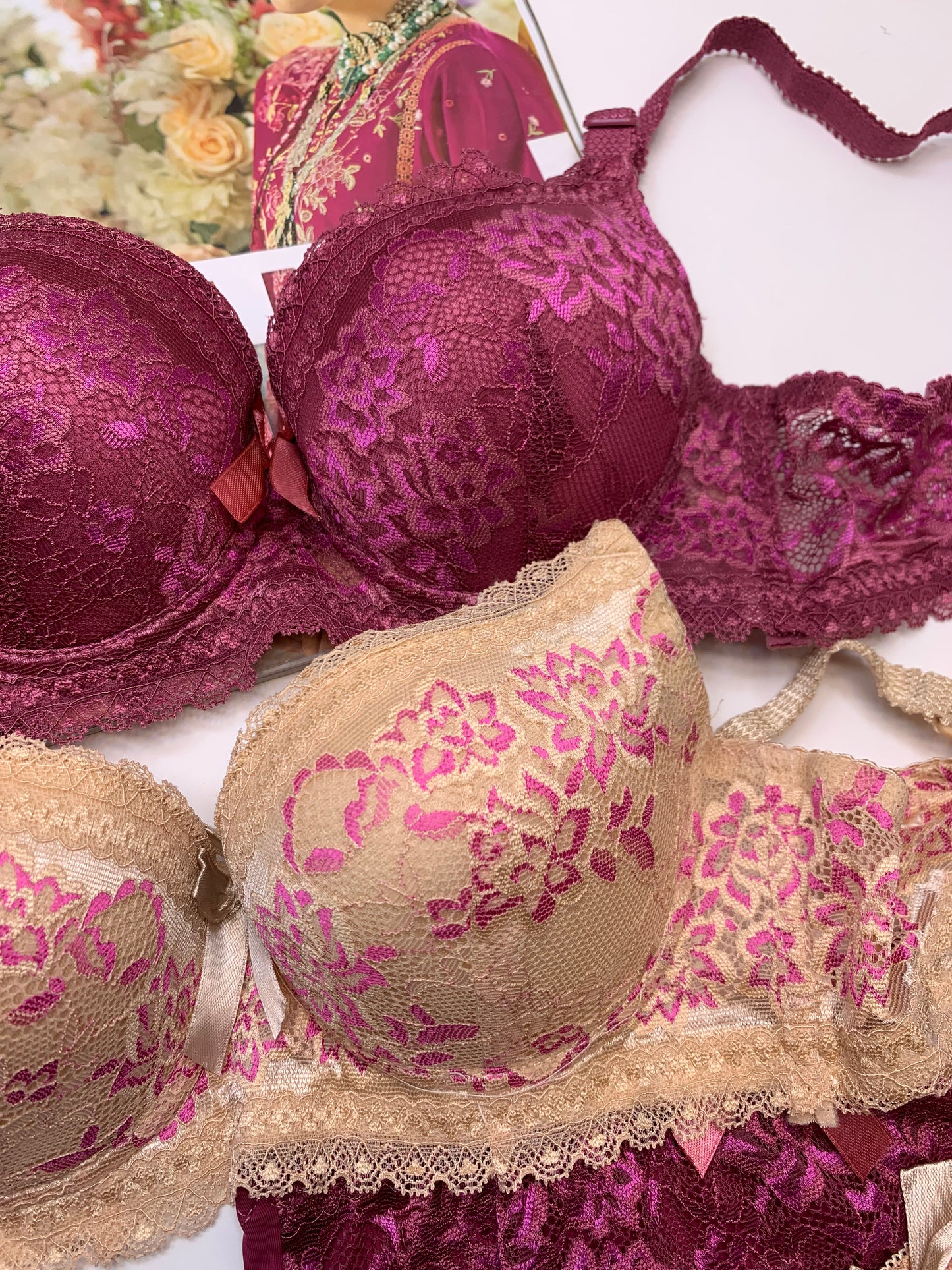 Fancy Padded Pushup Wire Bra and Panty Set