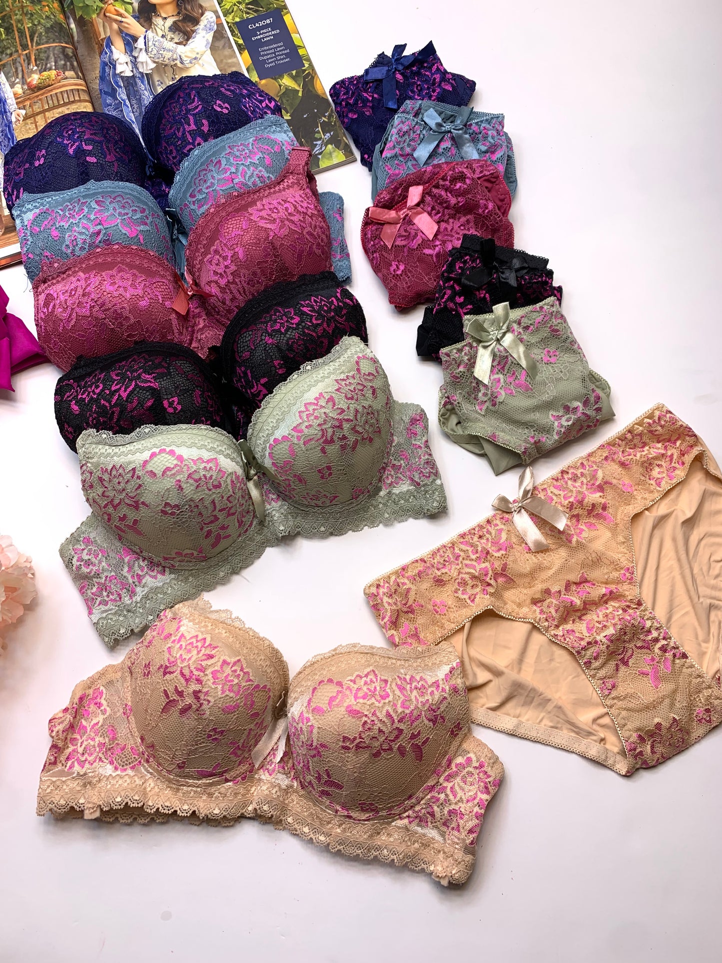 Fancy Padded Pushup Wire Bra and Panty Set