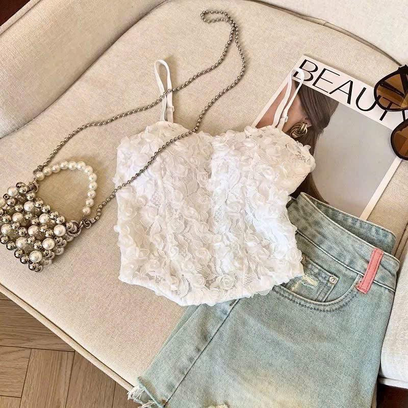 Rose Petals Beaded Style Girls Sling Tank Top Free Size For (30-36)