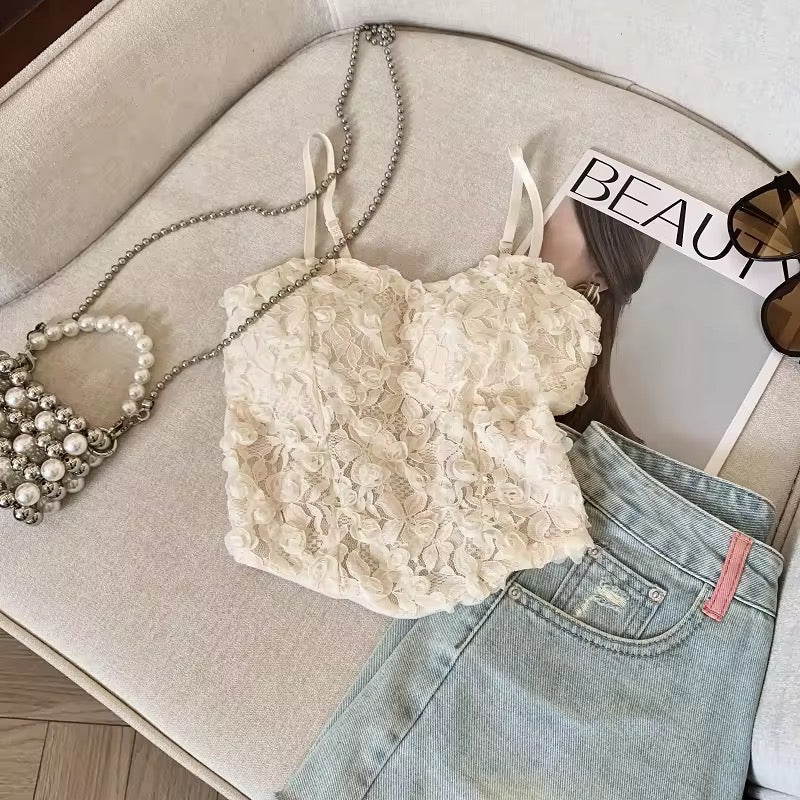 Rose Petals Beaded Style Girls Sling Tank Top Free Size For (30-36)