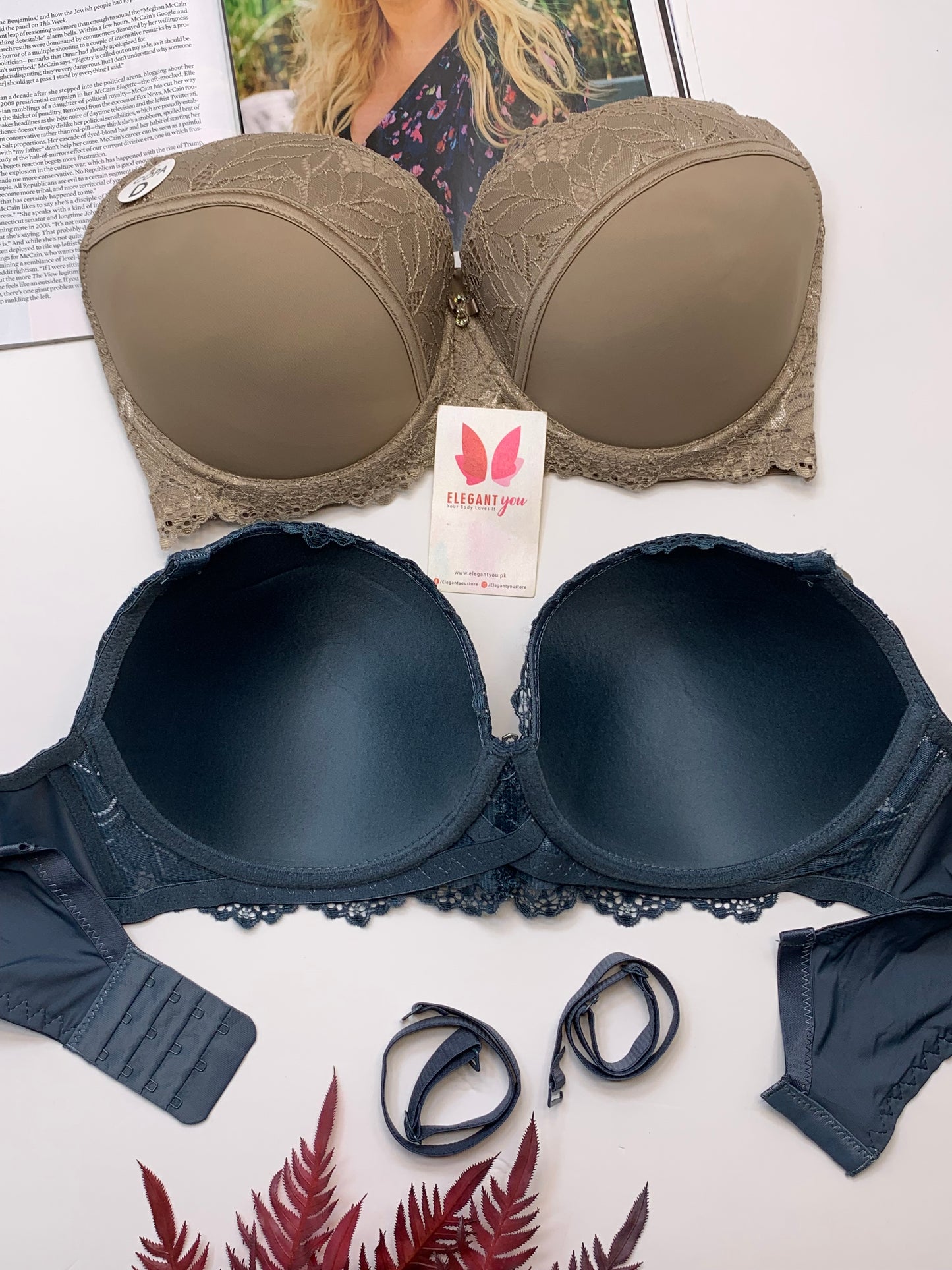 D Cup Size Light Padded Under Wire Half cup lace bra