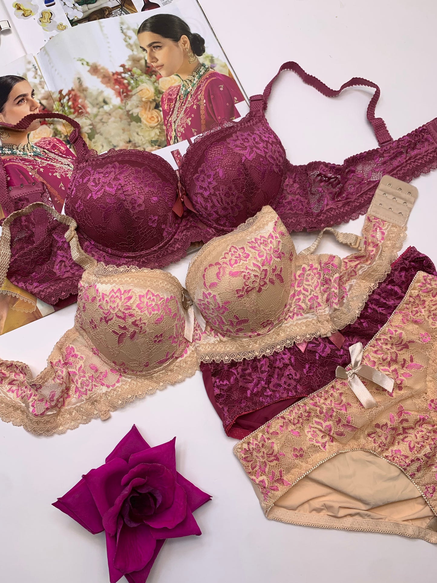 Fancy Padded Pushup Wire Bra and Panty Set