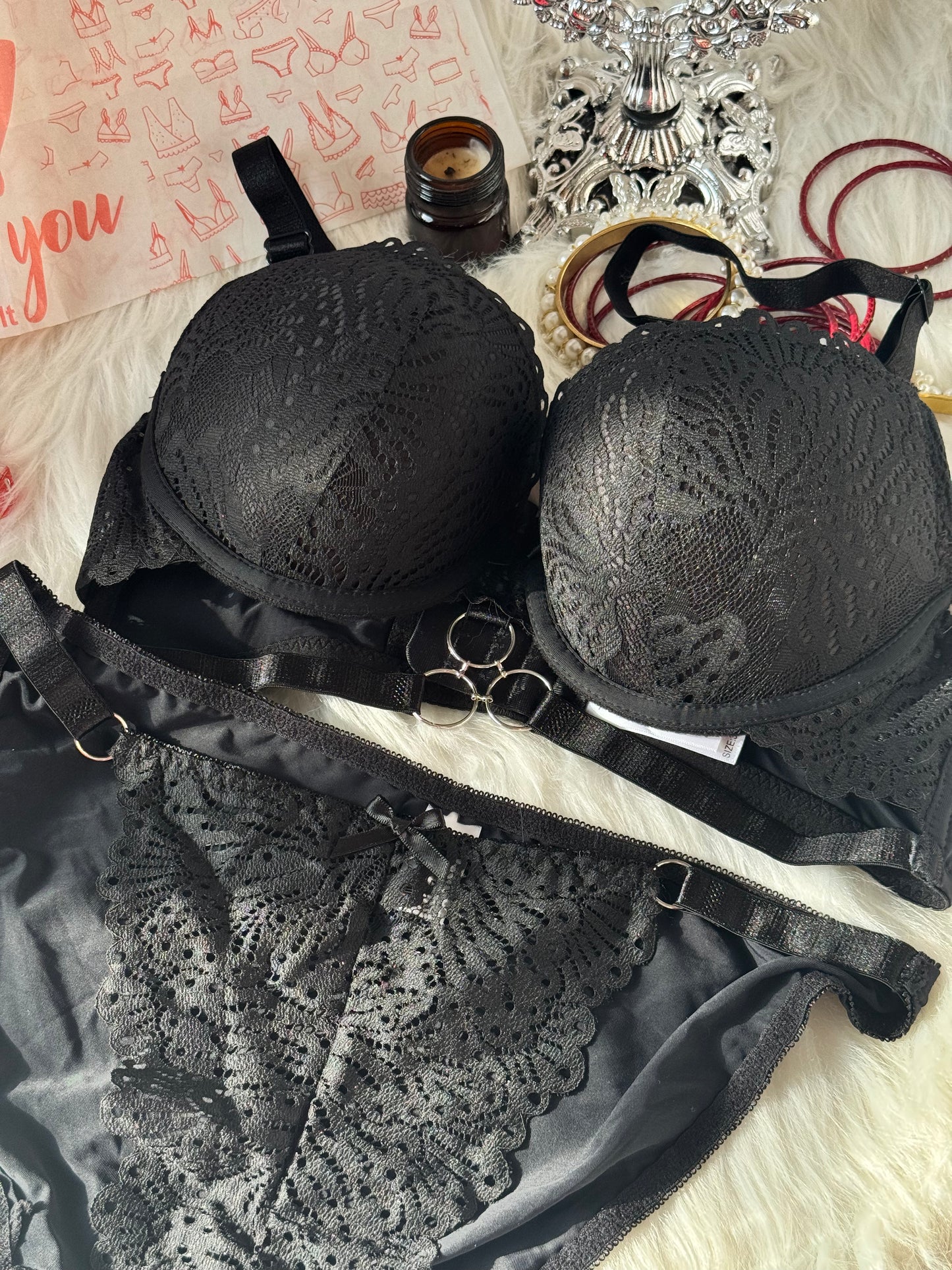 (34-40)C Cup Elegant Lacy Double Padded Bra & Panty Set*