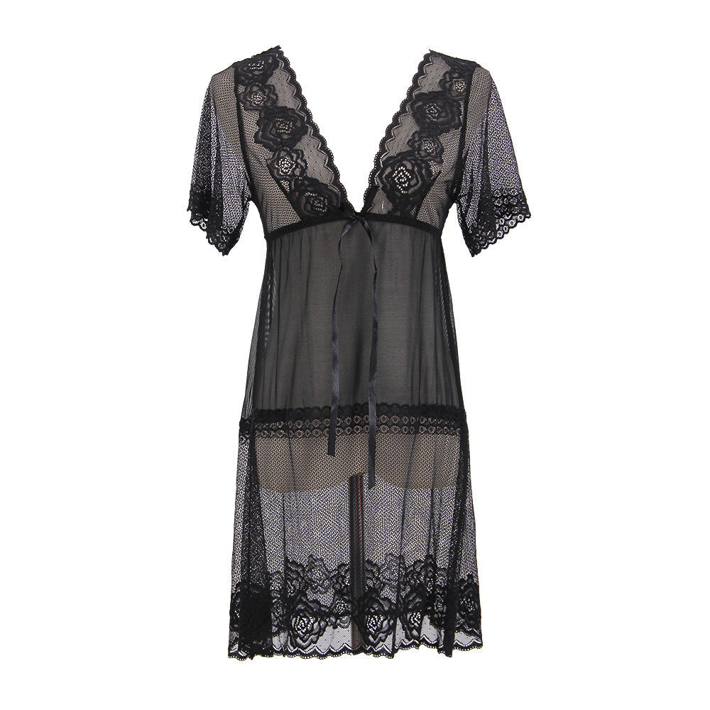 Wide Straps Deep V Neck Baby Doll Short Nighty 8766