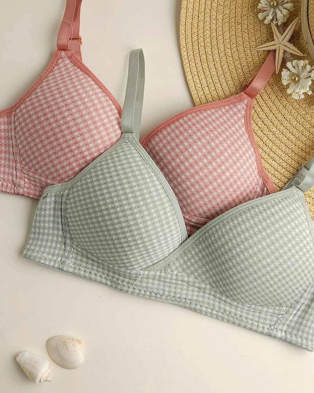 Check Design Daily wear Thin-Pad Non-Wire Bra