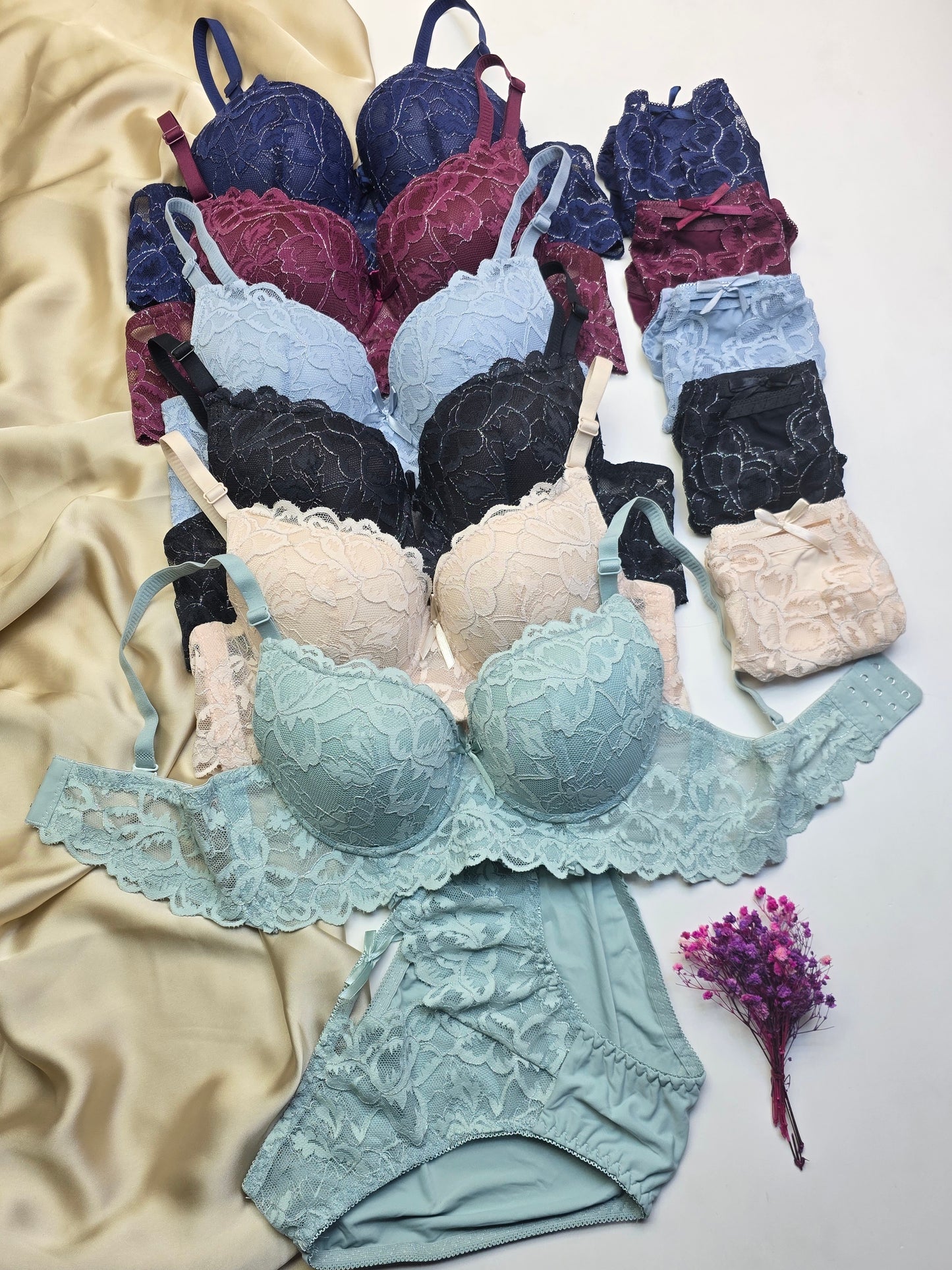 (34-40)B Elegant Padded Push-up Lace Bridal Bra Panty Set(151)