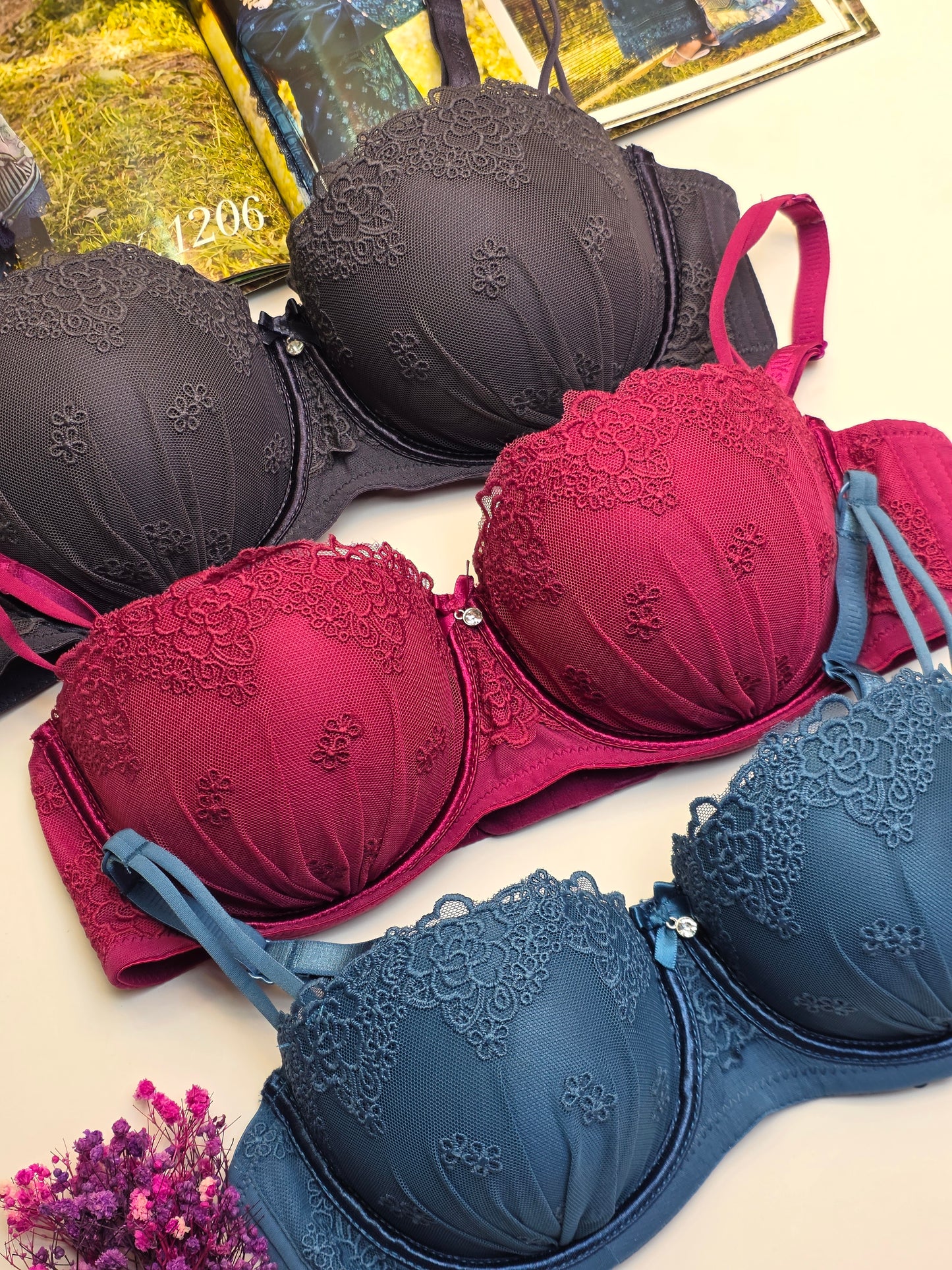 (32-38)b Double Strip Half Cup Push-up Underwire Bra (008)