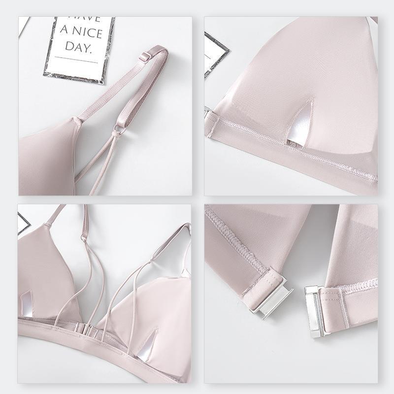 Halter Ice Silk Triangle Cup Front Buckle Bra Panty Set
