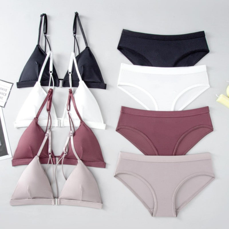 Halter Ice Silk Triangle Cup Front Buckle Bra Panty Set