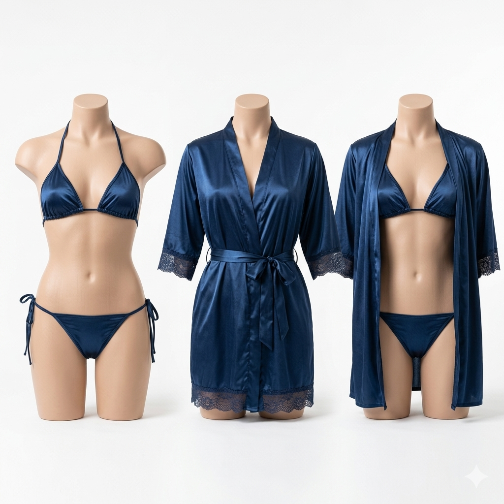 Short Silk Gown with Bikini Set JE311