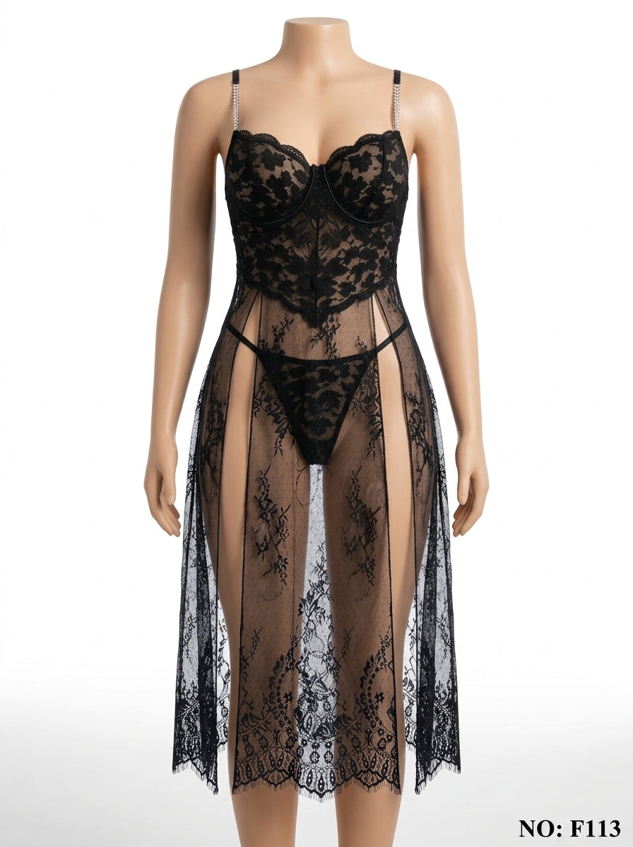 Premium Lace Temptation Underwire Nighty F113