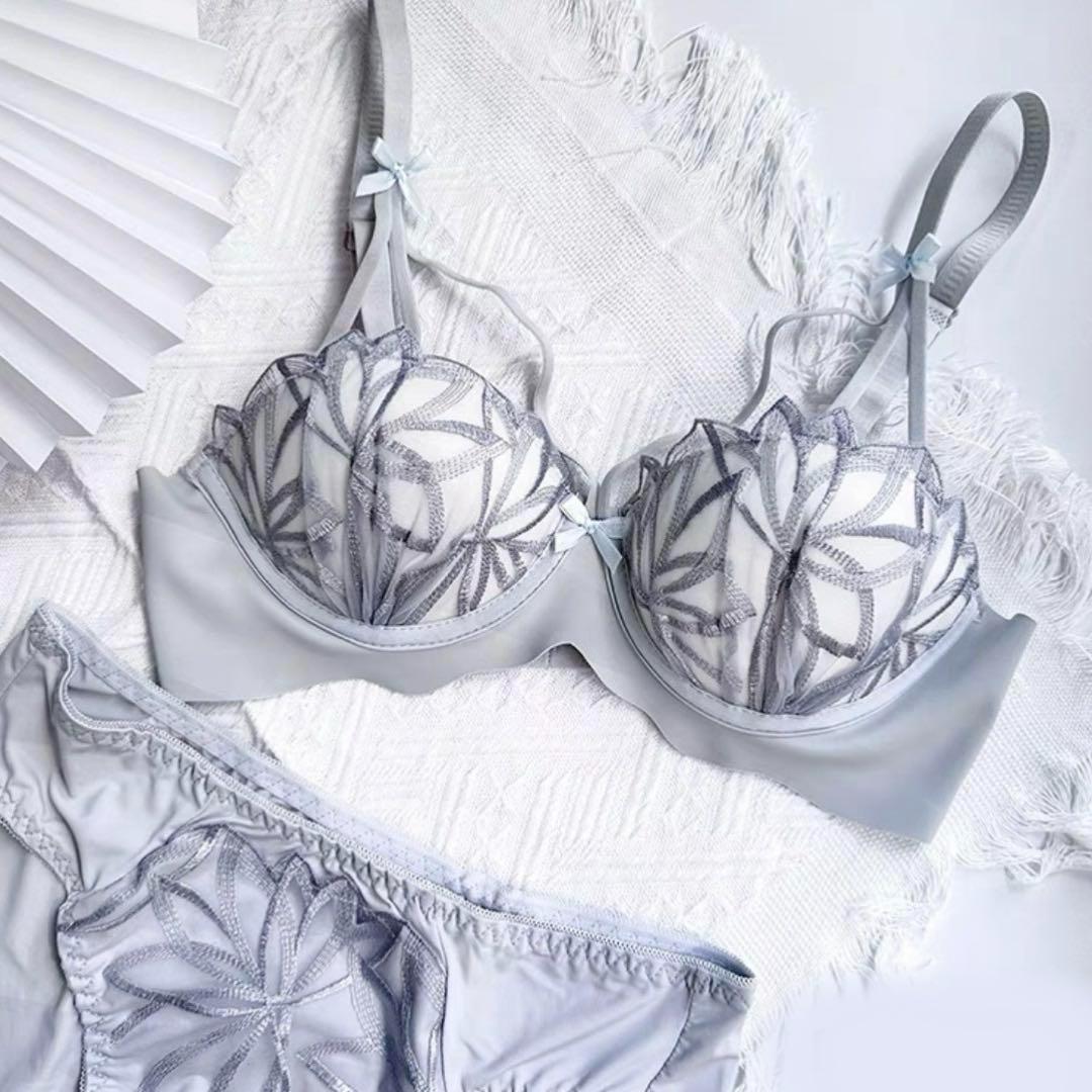Beautiful Embroidered Non Wired Bra Panty Set