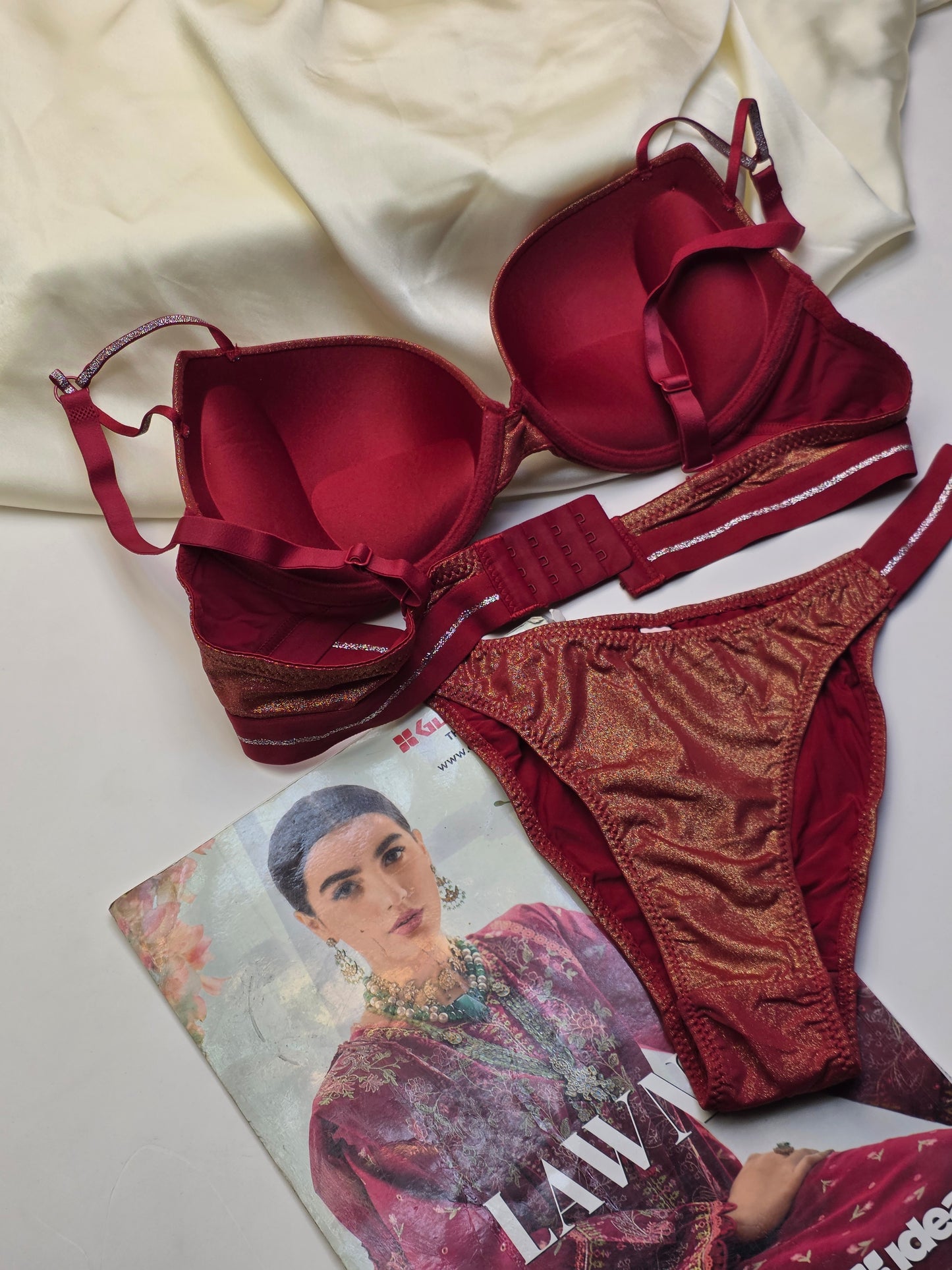 (34-40)b Brick Red Padded Pushup Wired Bra set (170)*