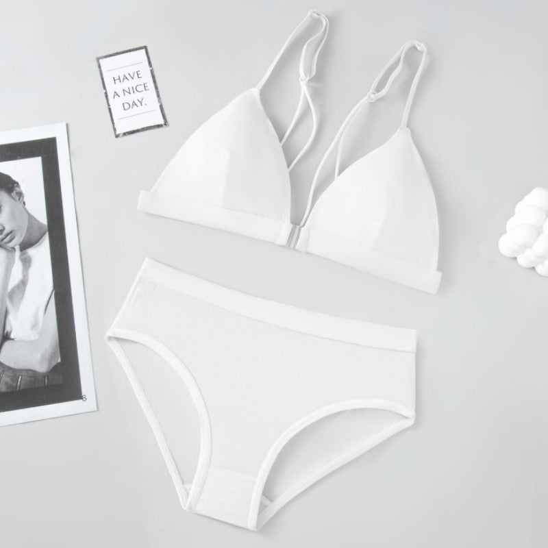 Halter Ice Silk Triangle Cup Front Buckle Bra Panty Set
