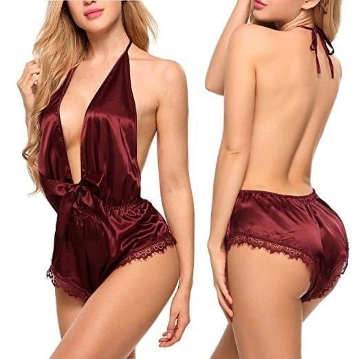 Deep V Neck Satin Bodysuit