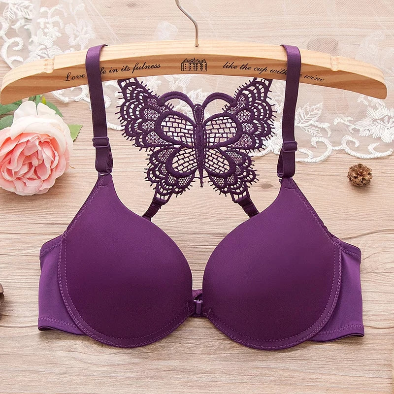 Elegant Butterfly Back Lace Front Open Bra