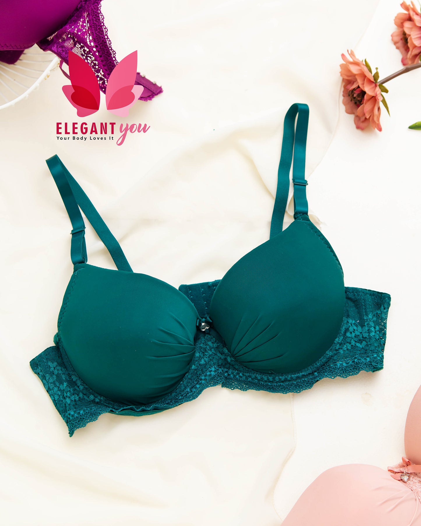 Elegant Lace Straps Padded Pushup Wire Bra