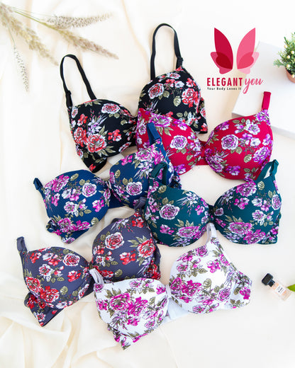 Knot Style Flower Printed Double Padded Push-up Bra