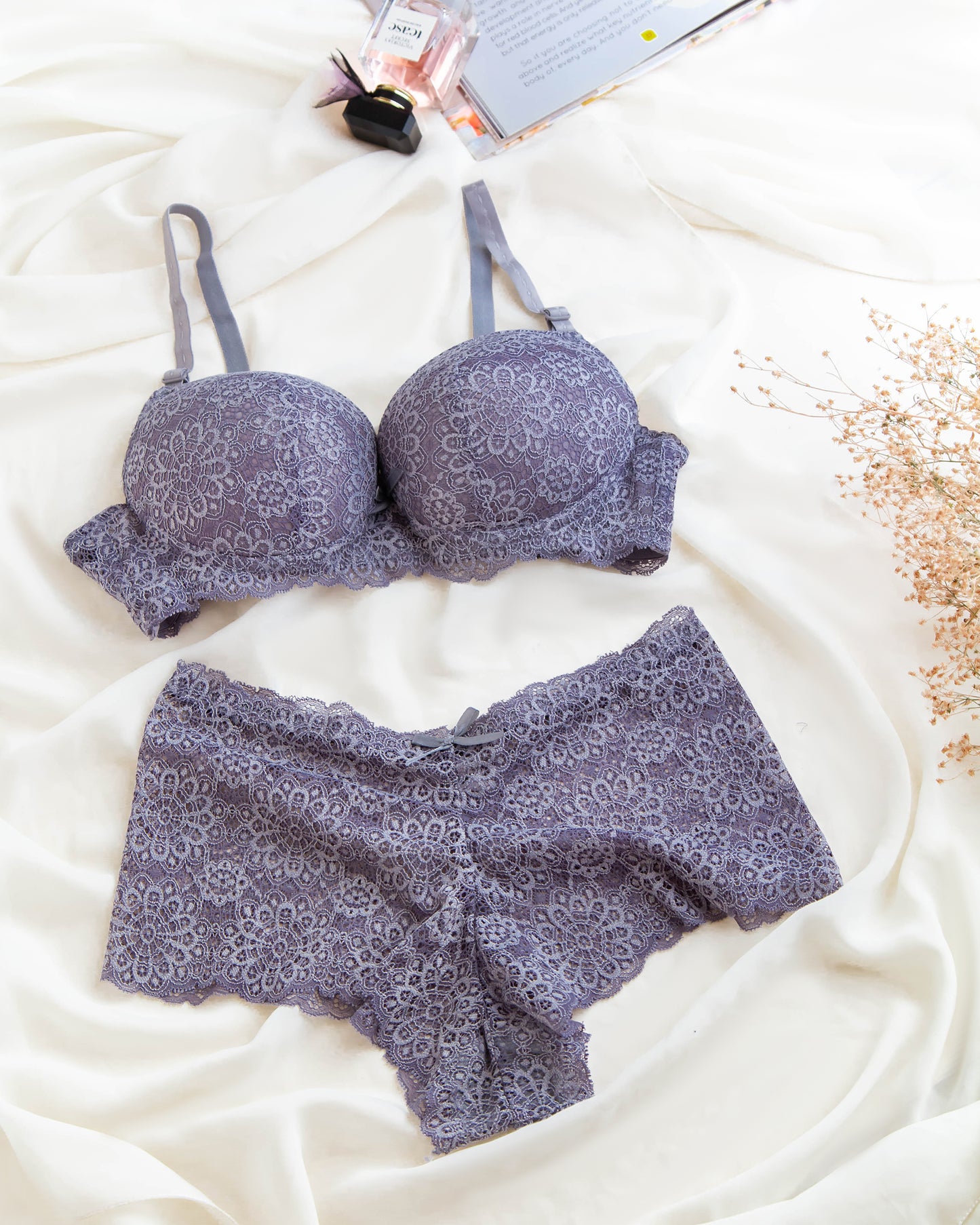 Lacy Padded Push-up Wire Bra & Boxer Combo