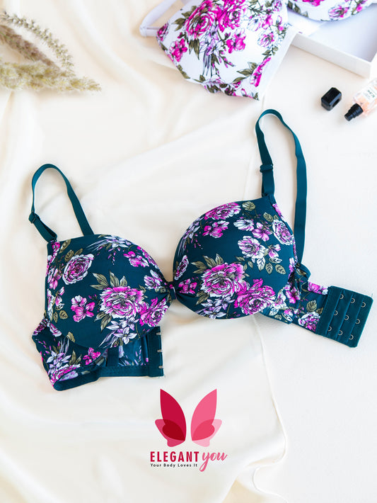 Knot Style Flower Printed Double Padded Push-up Bra