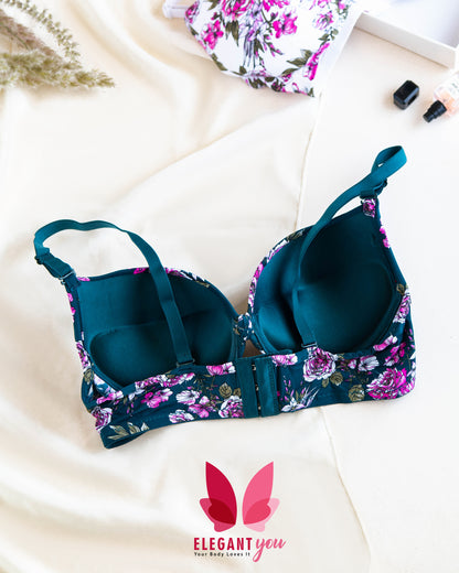 Knot Style Flower Printed Double Padded Push-up Bra