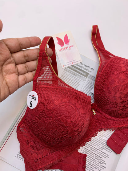 Elegant Single Padded Push-up Lace Bridal Bra