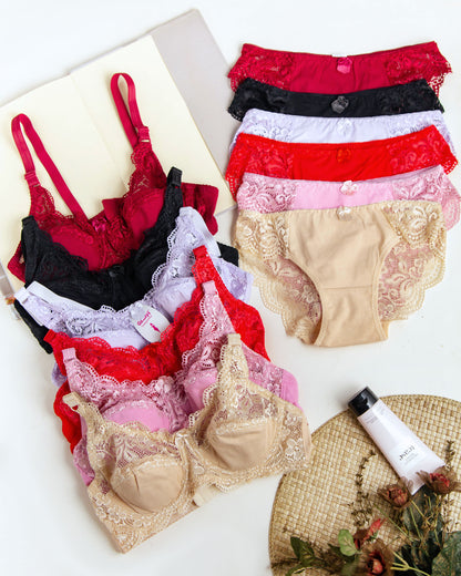 Lace Under Wire Soft Pad Bra Panty Set