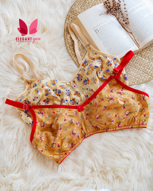 Flower Pattern Soft Cotton Printed Bra