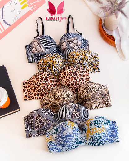 Seamless Animal Print Padded Push-up Non Wire Half Cup Bra