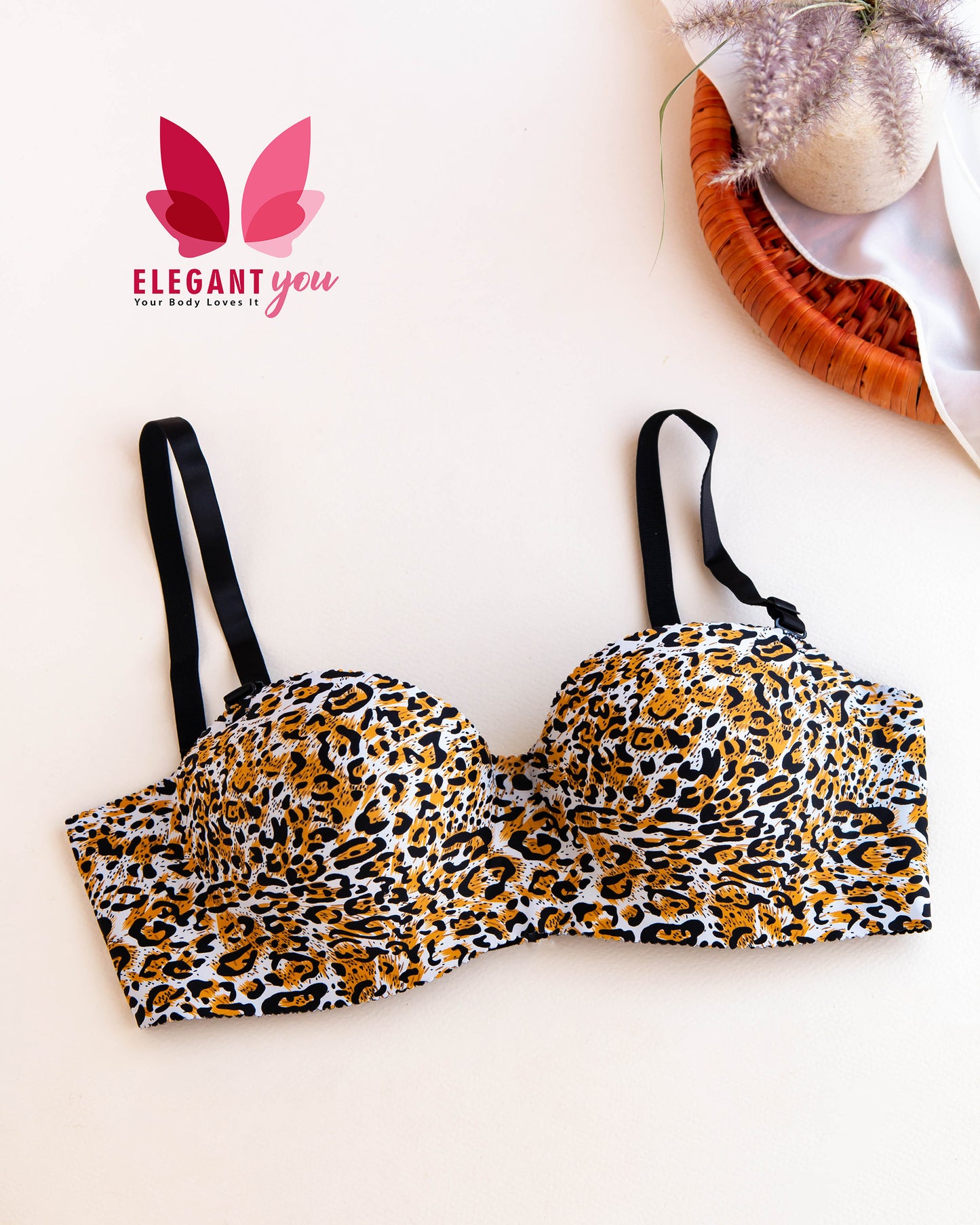 Seamless Animal Print Padded Push-up Non Wire Half Cup Bra