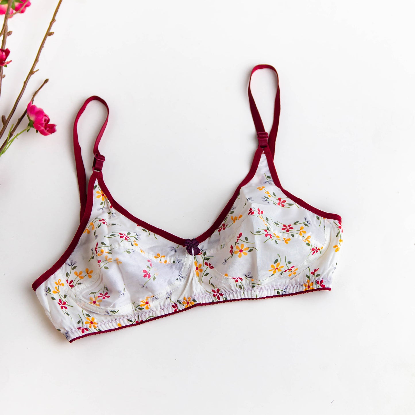 Flower Printed Cotton Bra