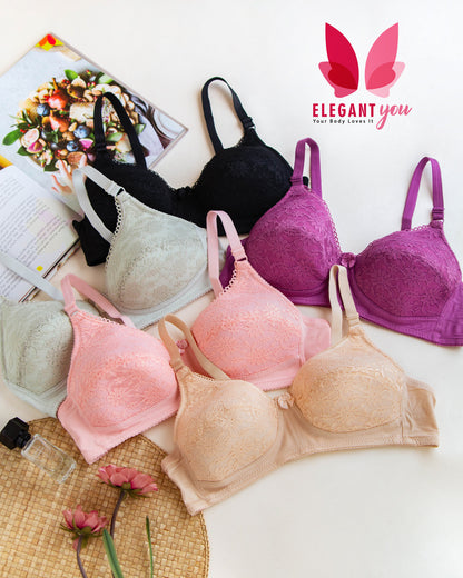 Elegant Flower Pattern Light Padded Non Wired Bra