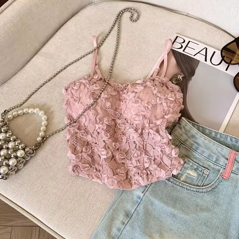 Rose Petals Beaded Style Girls Sling Tank Top Free Size For (30-36)