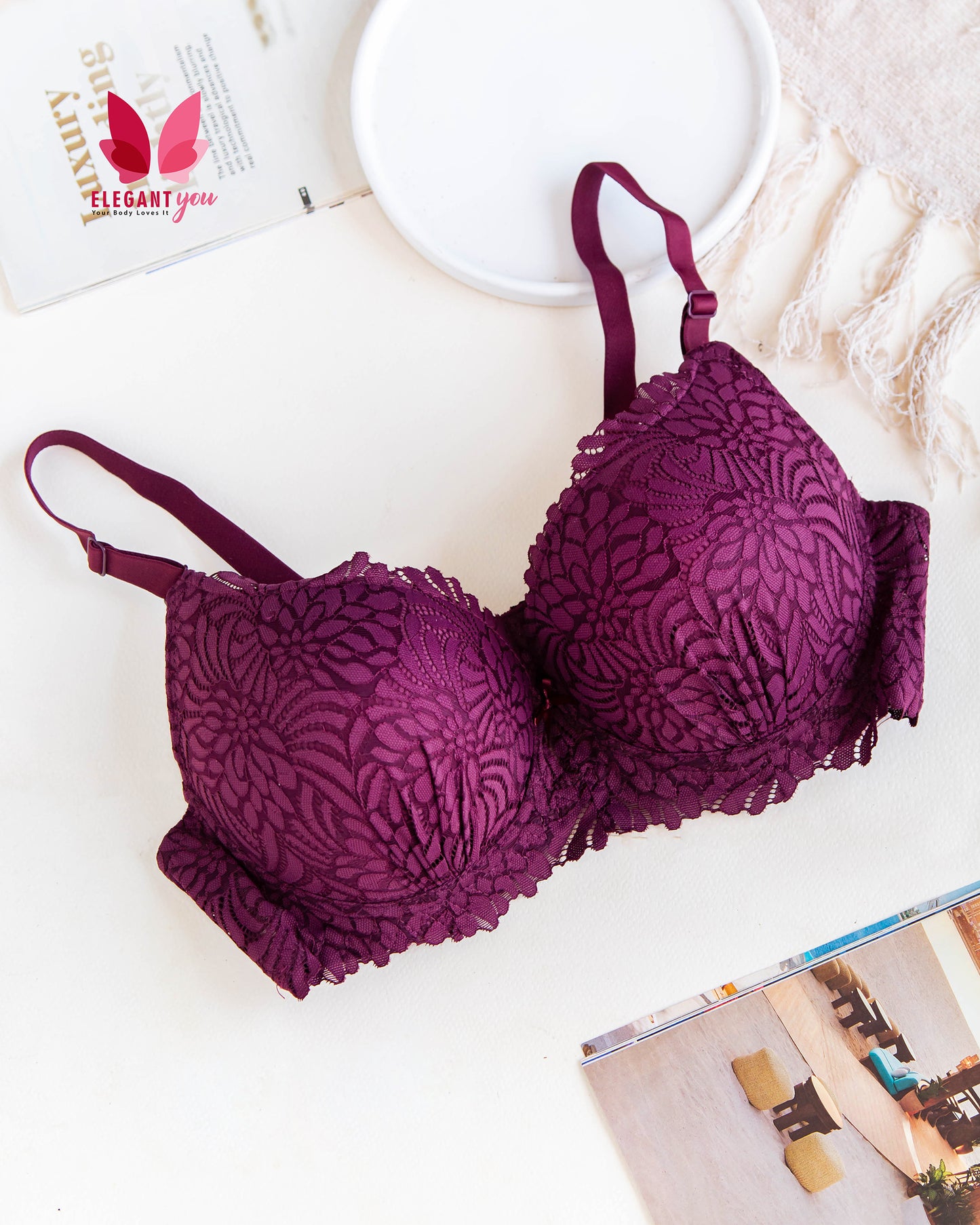 C Cup Size Padded Push up Wired Flower Pattern Bra