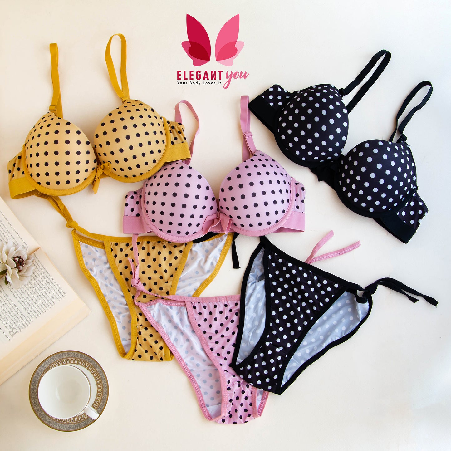 Polka Dots Padded Push-up Wired Bra and Matching Bikini