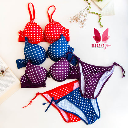 Polka Dots Padded Push-up Wired Bra and Matching Bikini