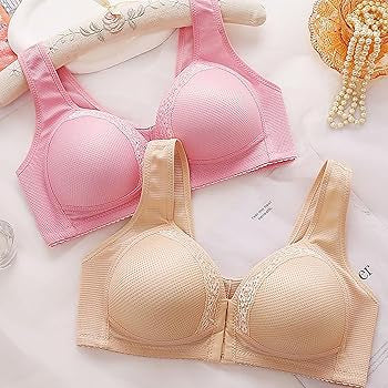Wide Straps Front Hooks Light Padded Bra With Lace