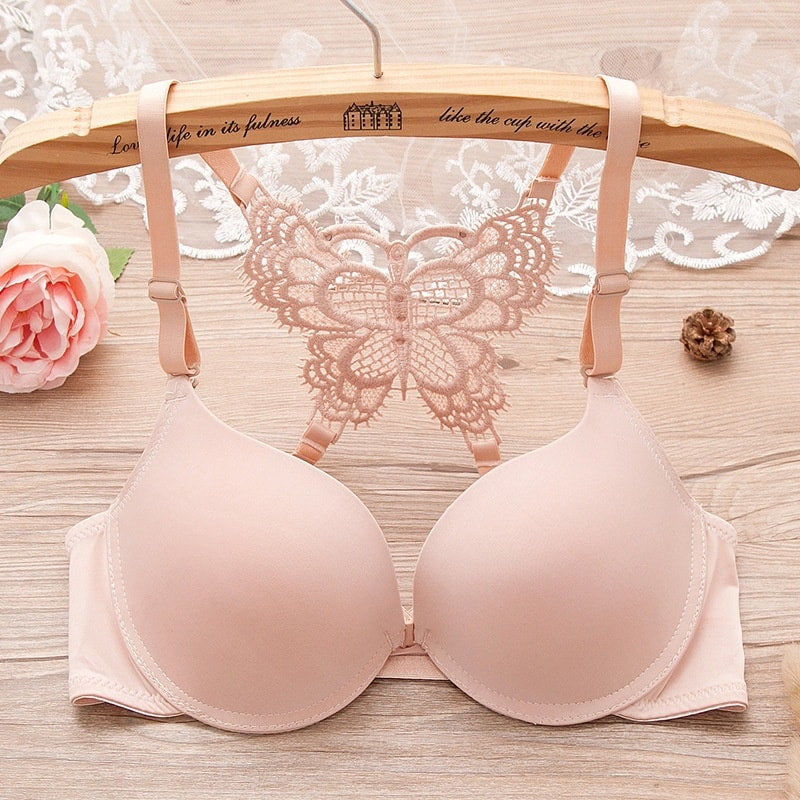 Elegant Butterfly Back Lace Front Open Bra