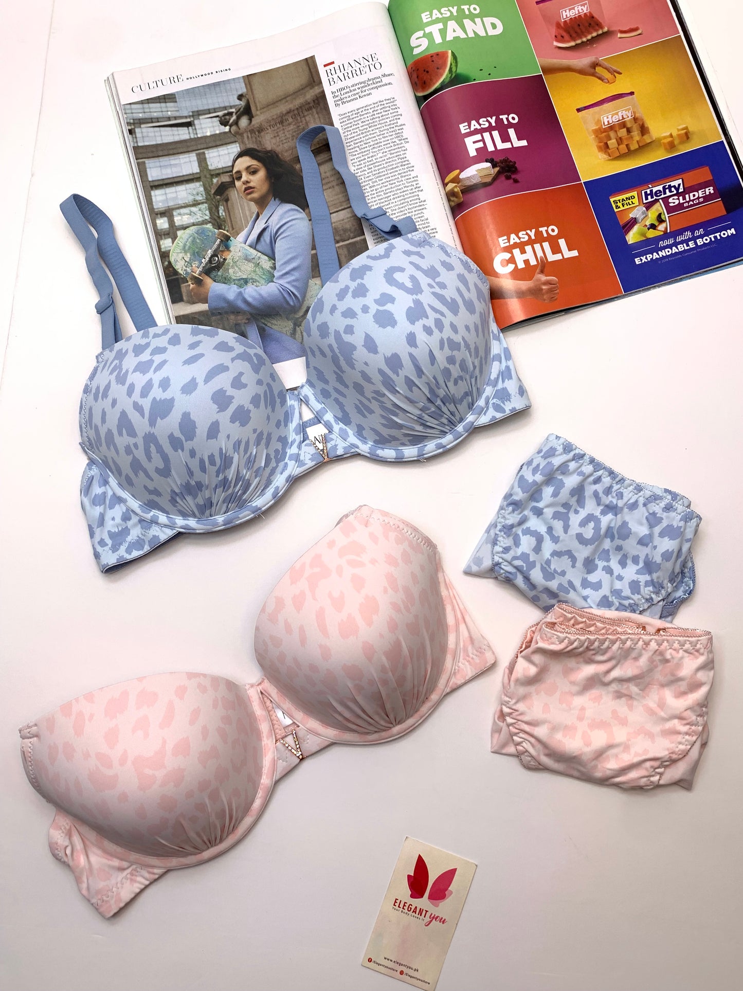 D Cup Size V Buckle Padded Push-up Wire Bra & Underwear Combo