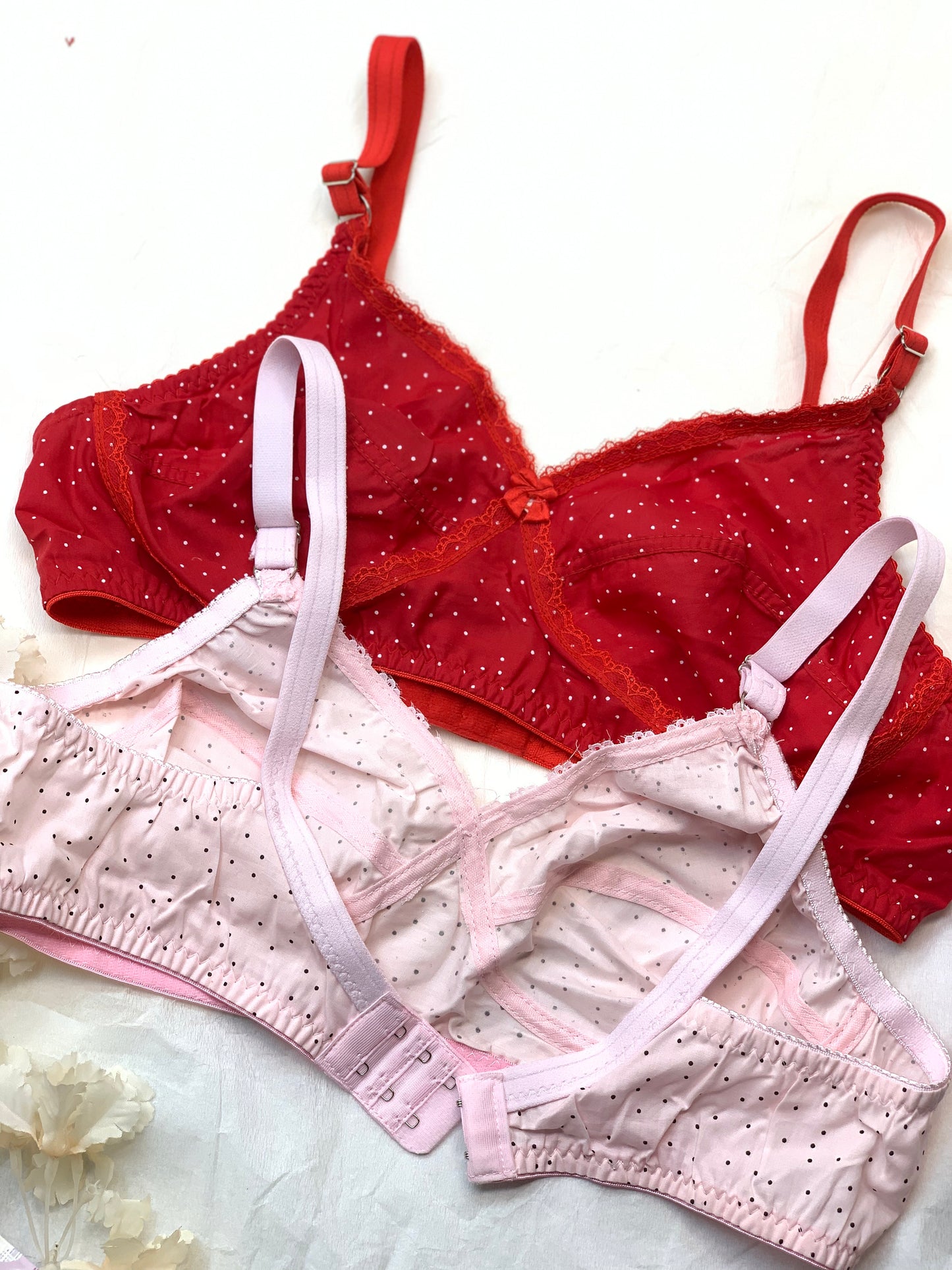 Soft Cotton Polka Dots Bra With Lace