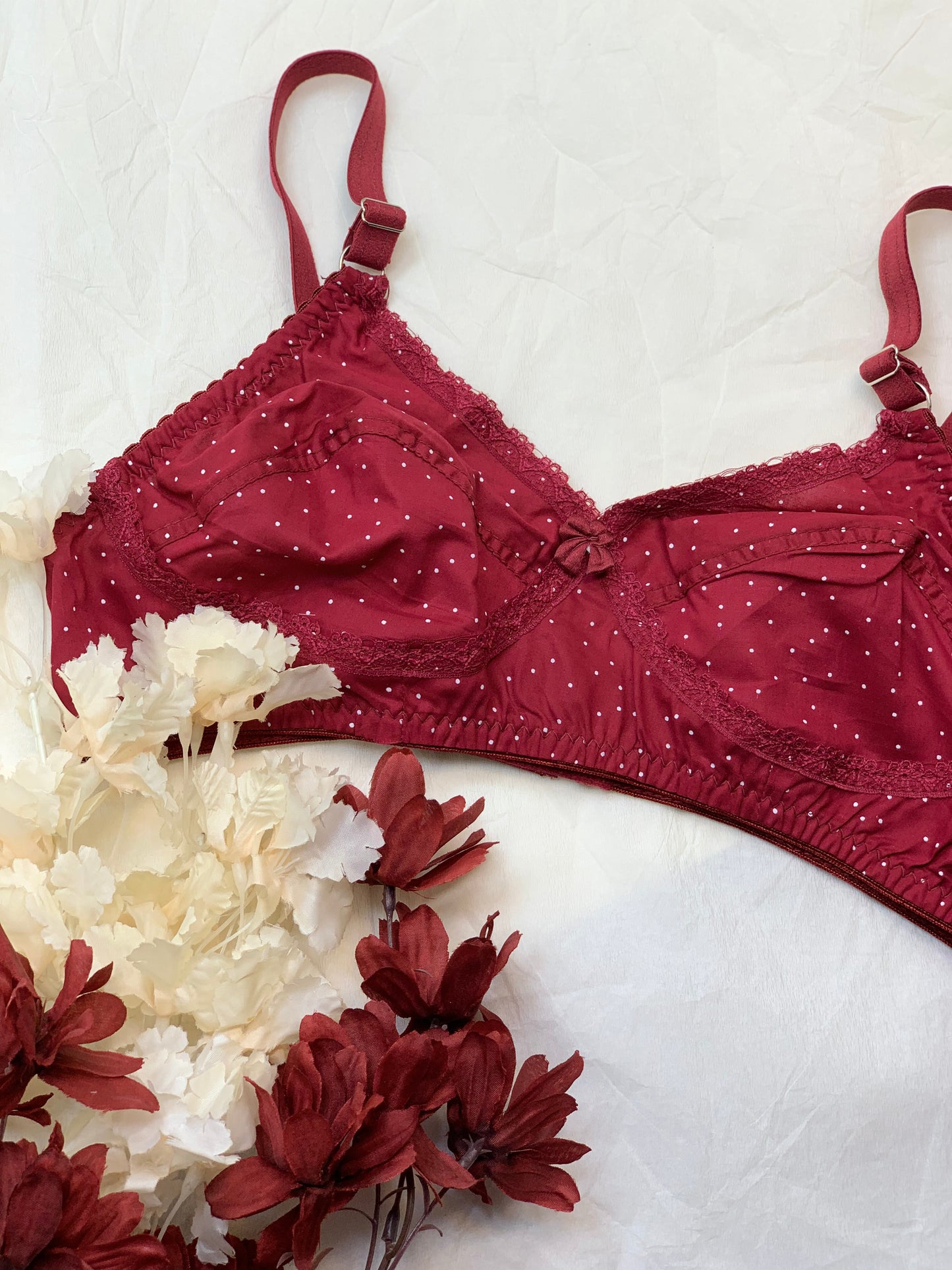 Soft Cotton Polka Dots Bra With Lace