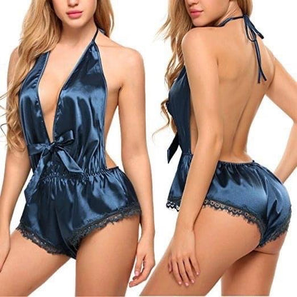 Deep V Neck Satin Bodysuit