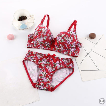 Elegant Flower Printed Single Padded Bra Panty Set