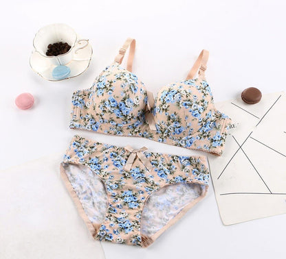 Elegant Flower Printed Single Padded Bra Panty Set