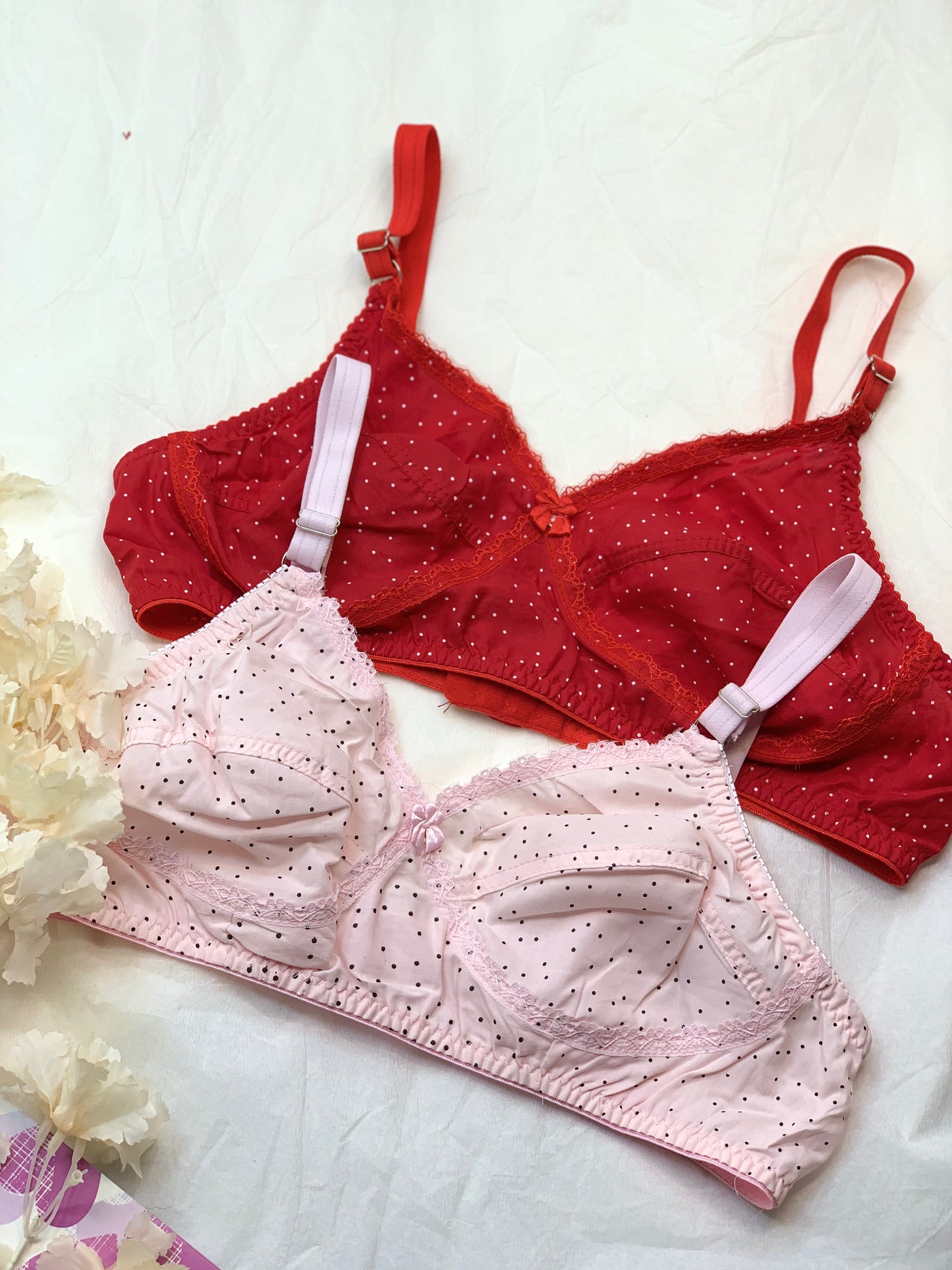 Soft Cotton Polka Dots Bra With Lace